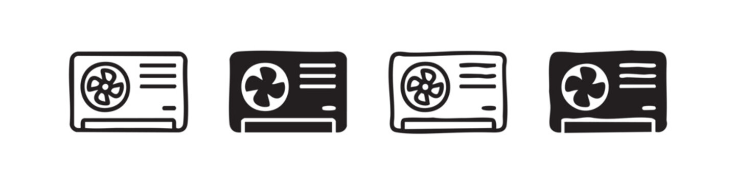 Icons of an air conditioner unit, representing cooling, climate control, and HVAC