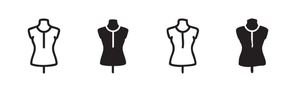 Set of mannequin icons for fashion design, clothing display, and tailoring