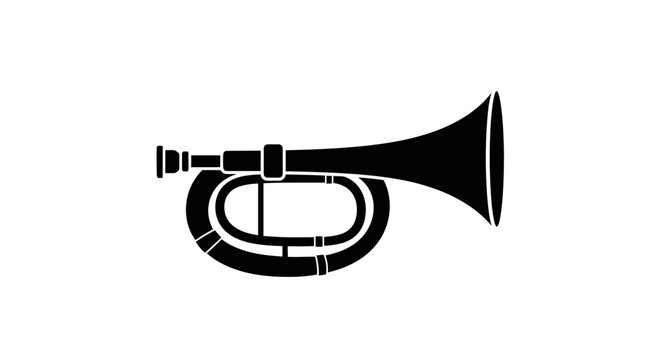 Black silhouette of a bugle on a white background