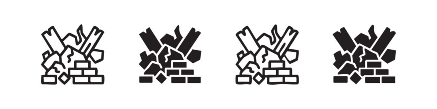 Debris and Bricks Icons - Outline and Solid Styles