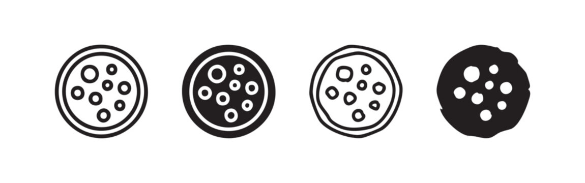 Circular colony icons with spots in black and white