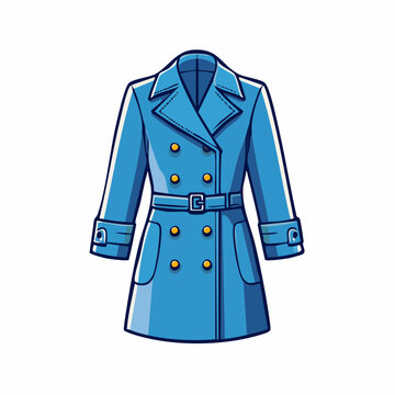 Blue Double-Breasted Trench Coat Illustration