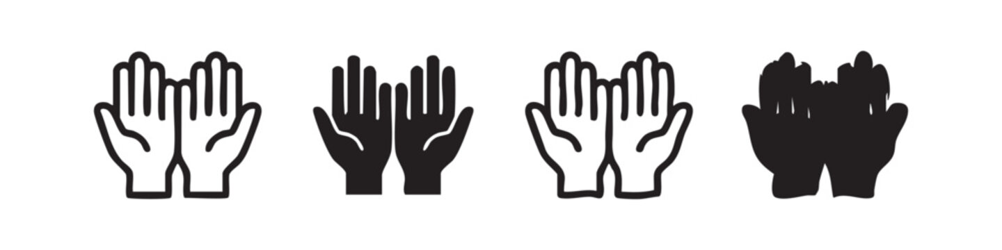 Four cupped hands icons in black and white, varying styles