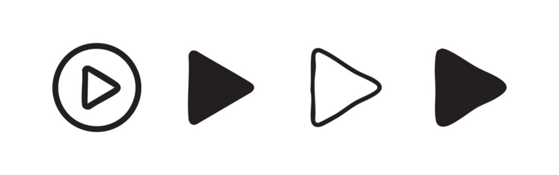 Set of four play button icons, including a circular and a basic triangular play symbol.