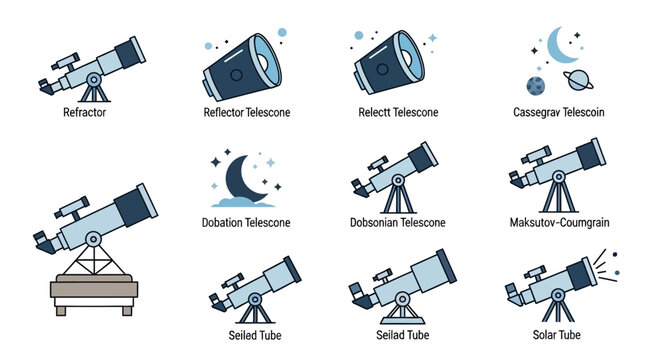 Collection of Telescope Icons and Types - Astronomy Equipment