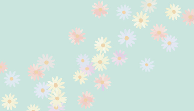 Pastel Floral Background with Gentle Daisies in Soft, Muted Colors on a Serene Teal Backdrop