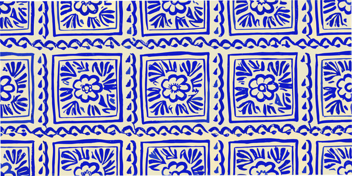 blue floral pattern seamless block print textile design