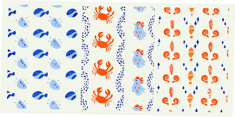 Nautical pattern with fish crabs jellyfish and shells © Sukla