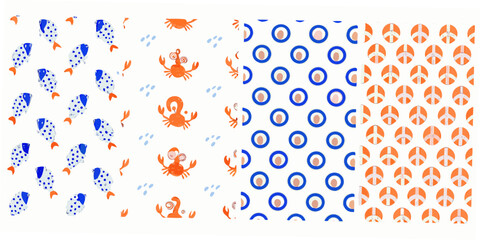 Nautical pattern with fish crabs and life preservers © Sukla