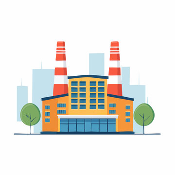 Flat Illustration of a Factory Building with Smokestacks