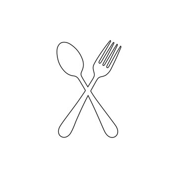 spoon and fork crossed outline cutlery utensil isolated on white background