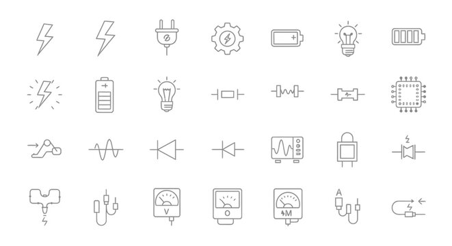 Electrical Symbols Set: Energy, Power, Circuit Components, Technology Icons