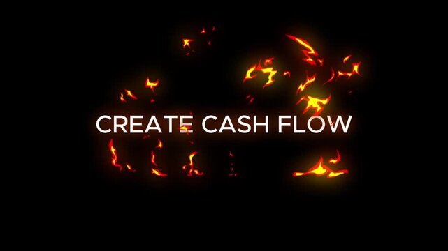 &ldquo;CREATE CASH FLOW&rdquo; bold minimalist typography animation on pure black background, clean white modern font, cinematic business motivation style, smooth text reveal, subtle glow lighting.