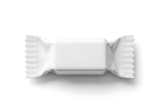 Isolated rectangular candy wrapper mockup, blank plastic packaging pouch for sweets, chocolates, snack bar branding template