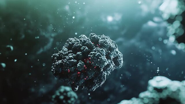 Microscopic organism resembling a pathogen or virus, creating infection by multiplying and floating freely in a cellular environment, conceptualizing health threats and immunology science