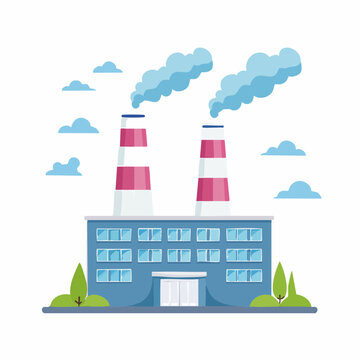 Industrial Factory with Smoke Stacks and Clouds