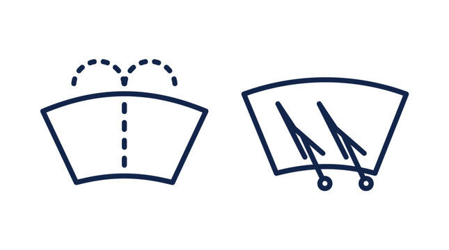 Windshield wiper and washer system icons automotive vehicle cleaning symbols with windshield automotive cleaning