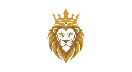 Fototapeta premium Golden lion head logo with crown.