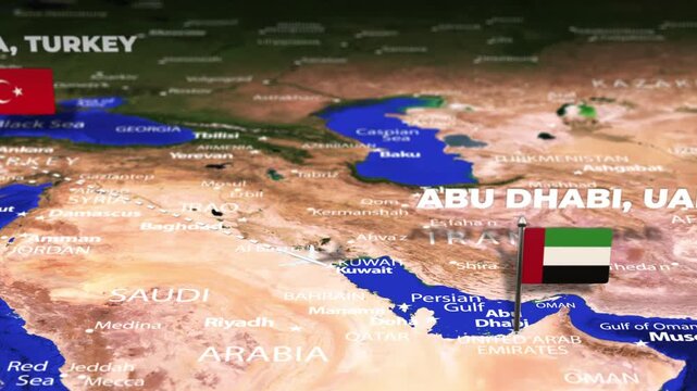 Flight From Ankara TURKEY to Abu Dhabi UAE with flag pins