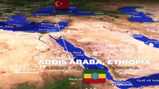 Flight From Ankara TURKEY to Addis Ababa ETHIOPIA with flag pins