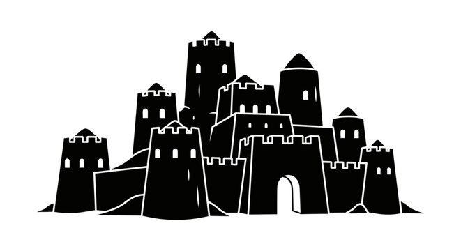 Medieval Castle Silhouette - Fantasy Fortress and Kingdom Architecture