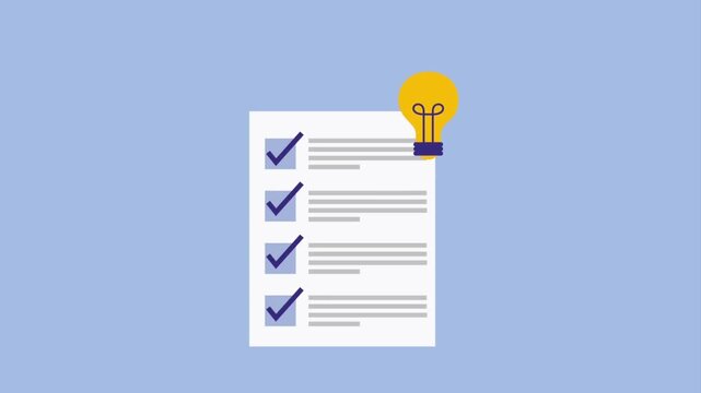 Checklist with lightbulb for ideas and completed tasks.