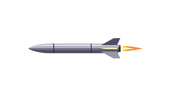 A single streamlined grey cruise missile travels rapidly through the air with a bright orange exhaust flame trailing from its rear thruster section.