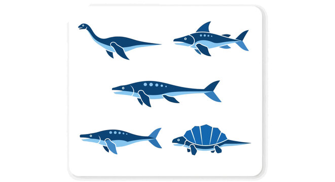 Pixel Art Aquatic Creatures Collection: Dinosaur, Shark, Plesiosaur, Ichthyosaur, Mosasaur