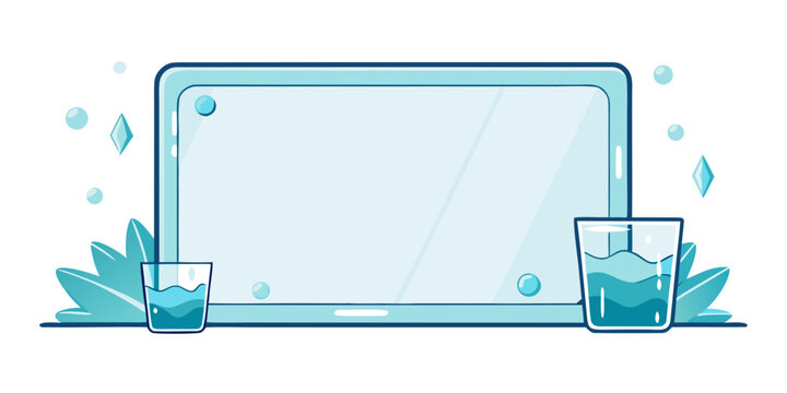 blue frame with soda glasses with water drops