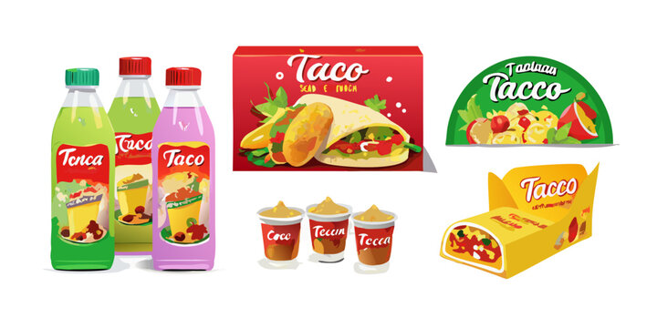 Mexican food and drinks packaging set collection, vector