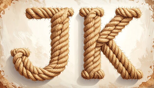Rope letters 'J' and 'K' on aged paper, forming nautical-themed initials