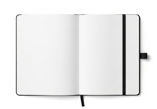 Open blank black and white notebook with elastic closure