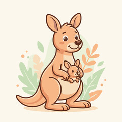 Fototapeta premium Cute kangaroo with joey in pouch.