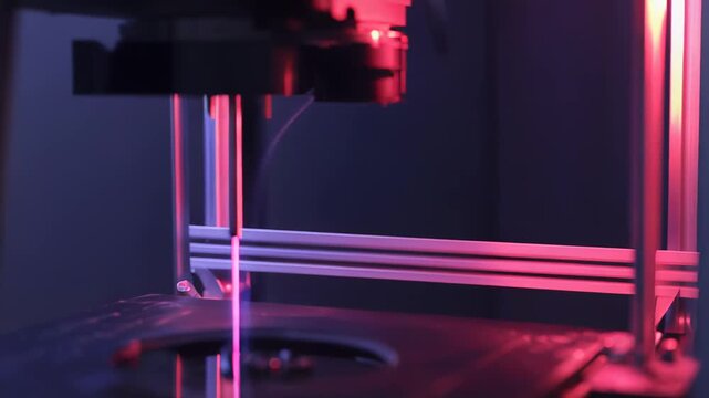 Precision 3d printing machine uses focused laser beam to build intricate prototypes and parts, showcasing advanced additive manufacturing and automated industrial design processes