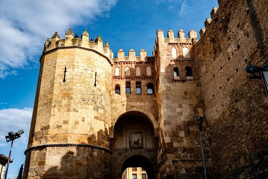 The area within the city walls around the castles and churches of the fortified city of Segovia in Spain on a spring weekday