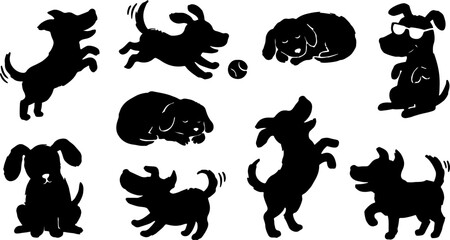 Fototapeta premium Collection of playful puppy silhouettes in various adorable poses
