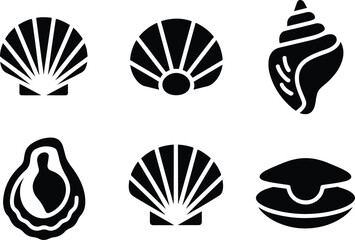 Professional Seafood, Marine Biology, and Nautical Illustration Assets, Minimalist Seashell and Marine Mollusk Silhouette Collection, vector, illustration, silhouette. © naeem