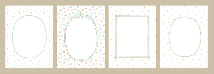 Obraz premium Hand drawn cottagecore frames set, cute watercolour illustrations with ditsy floral pattern for card