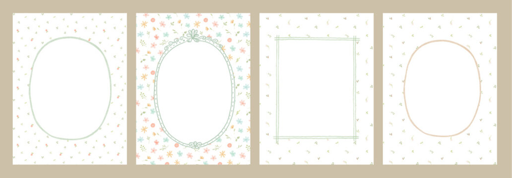Hand drawn cottagecore frames set, cute watercolour illustrations with ditsy floral pattern for card