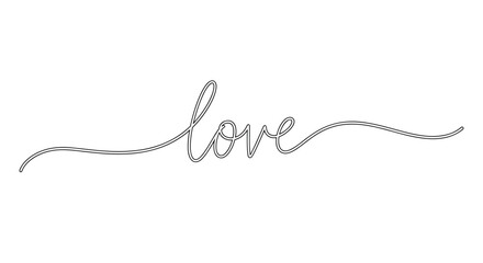 Obraz premium Minimalist continuous one line drawing of the word love written in an elegant cursive script for various romantic projects.