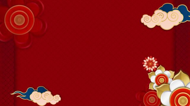 Chinese New Year Background with Clouds and Flowers.