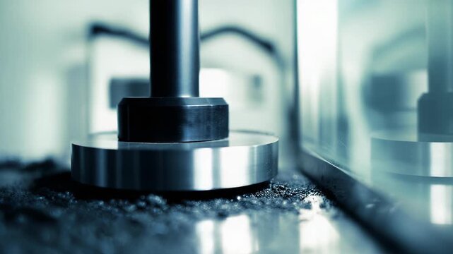 Industrial testing equipment performing a penetration test on an asphalt sample, assessing material properties for quality control and engineering development in a laboratory setting