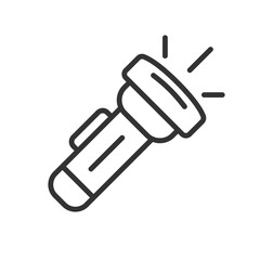 Fototapeta premium 2D pixel perfect black flashlight icon, isolated vector, editable hiking gear thin line illustration.
