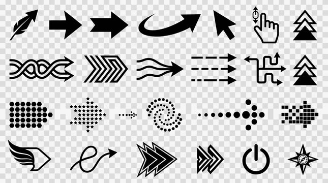 Black icons of various arrows and symbols on a transparent background