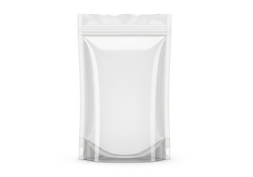 Empty clear plastic resealable storage pouch standing upright