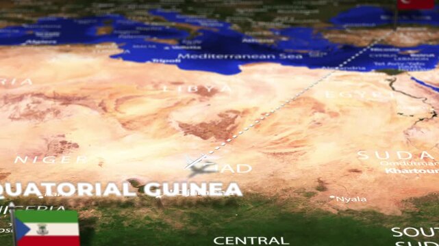 Flight From Ankara TURKEY to Malabo EQUATORIAL GUINEA with flag pins