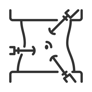 Laparoscope pixel perfect linear icon. Laparoscopic surgery. Minimally invasive procedure. Surgical instrument. Thin line illustration. Contour symbol. Vector outline drawing. Editable stroke