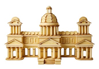 Fototapeta premium Intricate wooden matchstick model of a grand neoclassical building with a central dome isolated on transparent background