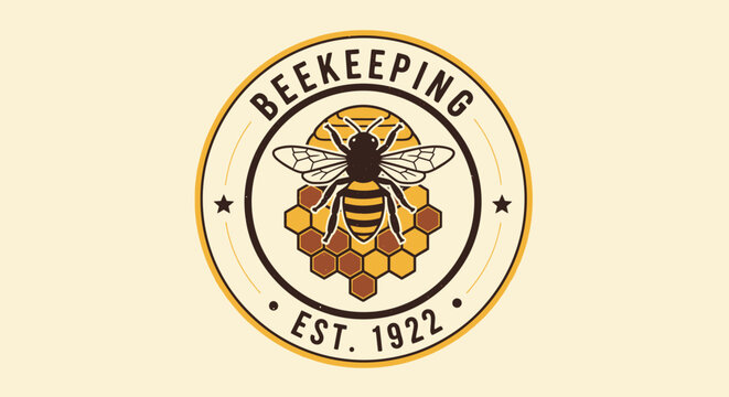Vintage Beehive Emblem with Honeycomb and Bee
