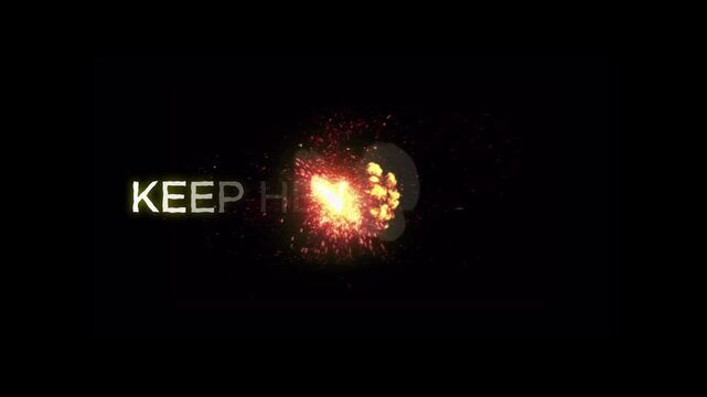 Minimal happy lifestyle typography animation with white glowing text &ldquo;KEEP HEART HAPPY&rdquo; on dark background, soft cinematic fireworks effect, emotional wellness aesthetic, inspirational positivity quot
